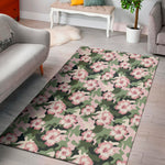 Pink Hibiscus Flower Camouflage Print Area Rug