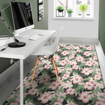 Pink Hibiscus Flower Camouflage Print Area Rug