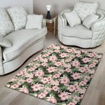 Pink Hibiscus Flower Camouflage Print Area Rug