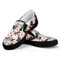 Pink Hibiscus Flower Camouflage Print Black Slip On Sneakers
