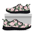 Pink Hibiscus Flower Camouflage Print Black Running Shoes