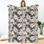 Pink Hibiscus Flower Camouflage Print Blanket