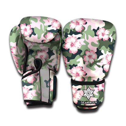 Pink Hibiscus Flower Camouflage Print Boxing Gloves