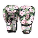 Pink Hibiscus Flower Camouflage Print Boxing Gloves