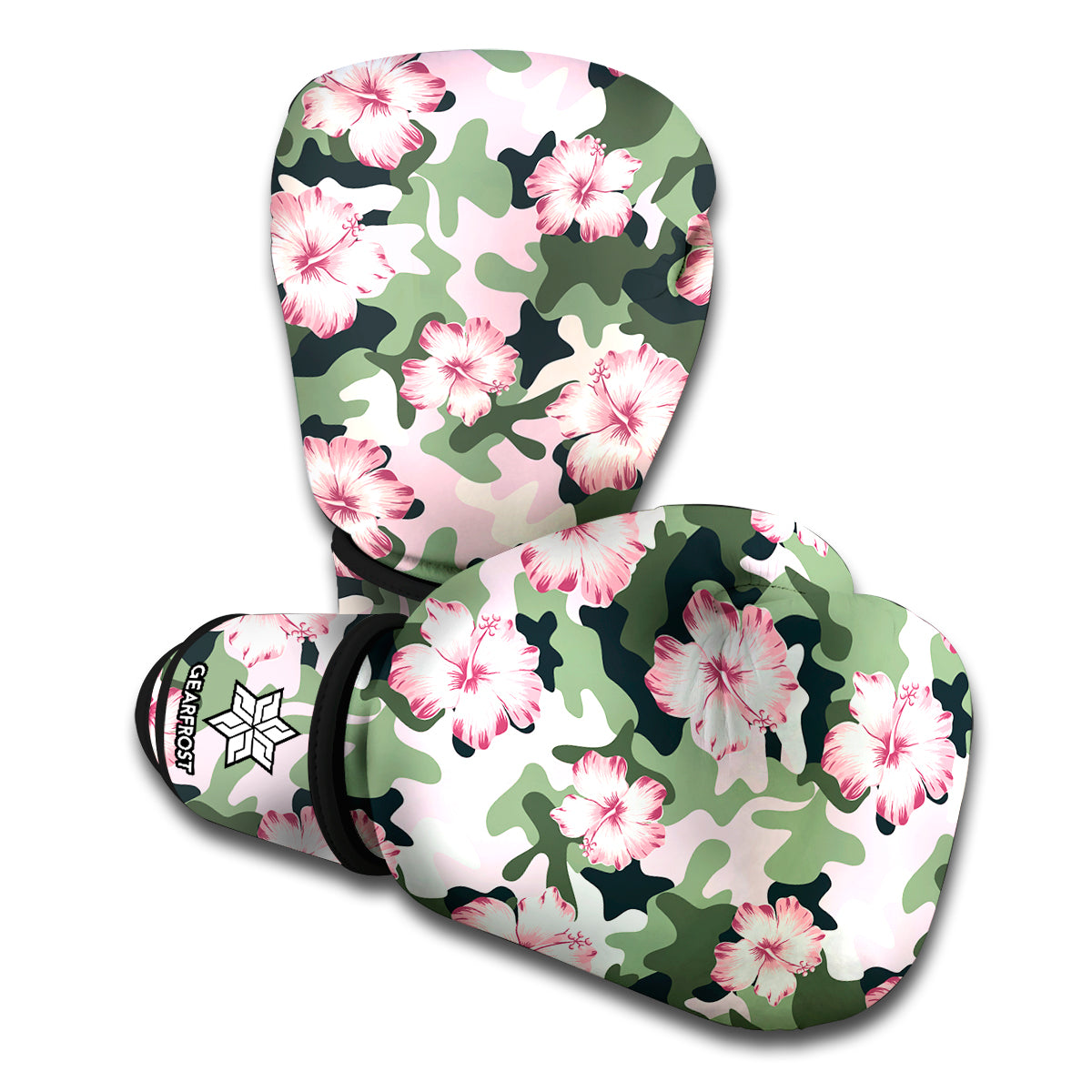 Pink Hibiscus Flower Camouflage Print Boxing Gloves
