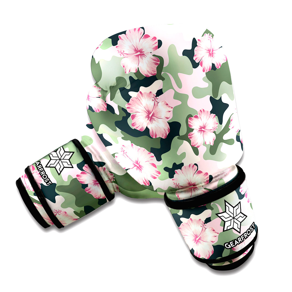 Pink Hibiscus Flower Camouflage Print Boxing Gloves