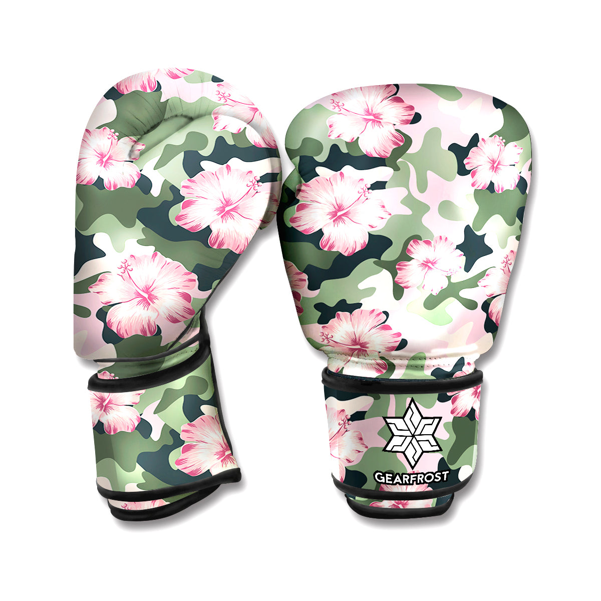 Pink Hibiscus Flower Camouflage Print Boxing Gloves