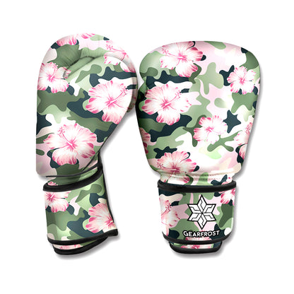 Pink Hibiscus Flower Camouflage Print Boxing Gloves