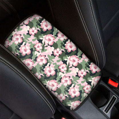 Pink Hibiscus Flower Camouflage Print Car Center Console Cover