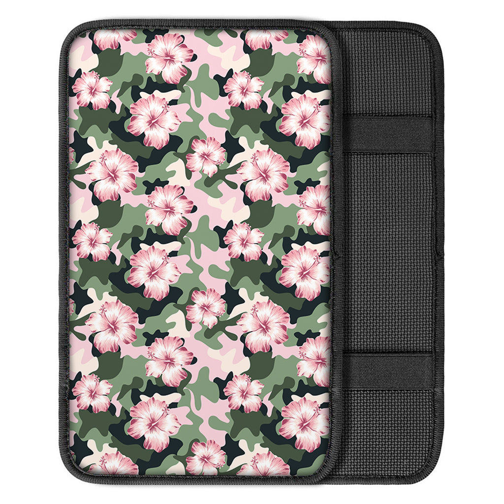 Pink Hibiscus Flower Camouflage Print Car Center Console Cover