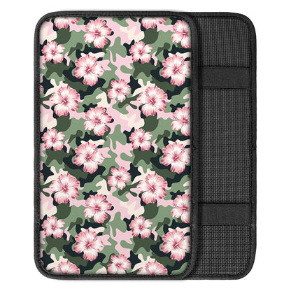 Pink Hibiscus Flower Camouflage Print Car Center Console Cover