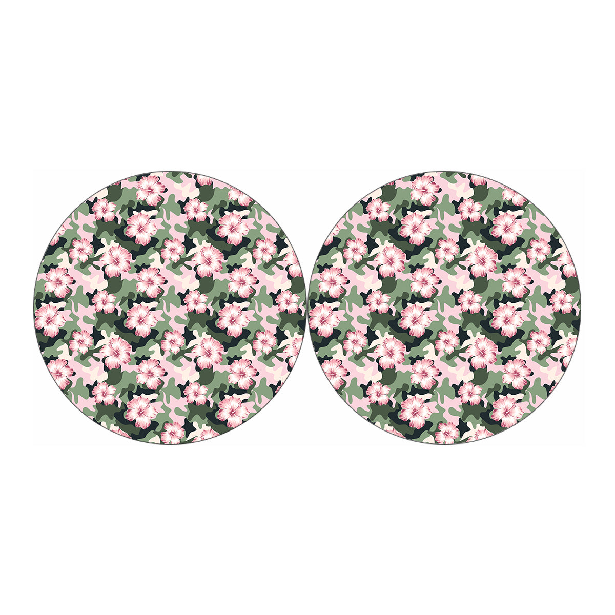 Pink Hibiscus Flower Camouflage Print Car Coasters