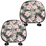 Pink Hibiscus Flower Camouflage Print Car Headrest Covers
