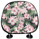 Pink Hibiscus Flower Camouflage Print Car Headrest Covers
