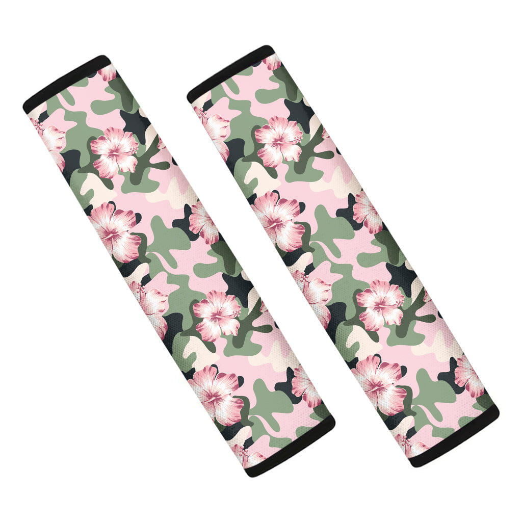 Pink Hibiscus Flower Camouflage Print Car Seat Belt Covers