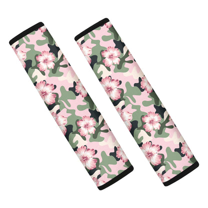 Pink Hibiscus Flower Camouflage Print Car Seat Belt Covers