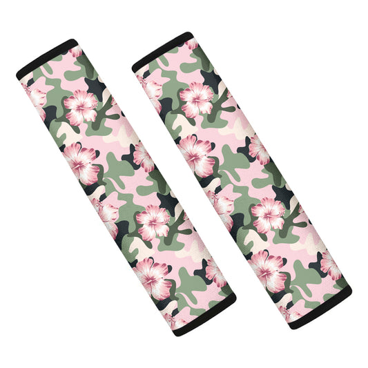 Pink Hibiscus Flower Camouflage Print Car Seat Belt Covers