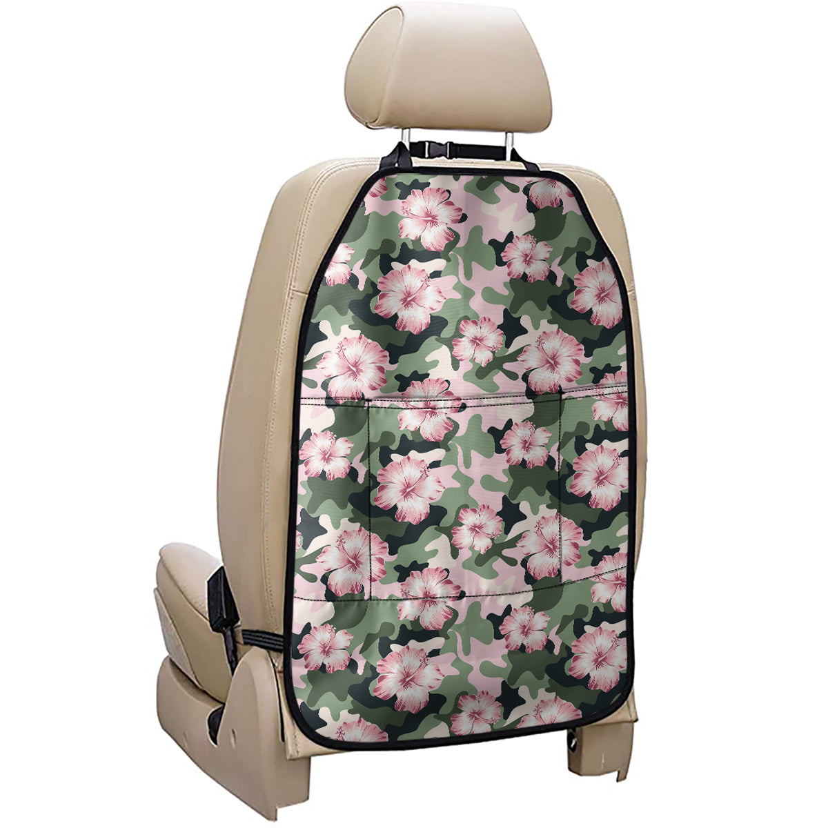 Pink Hibiscus Flower Camouflage Print Car Seat Organizers