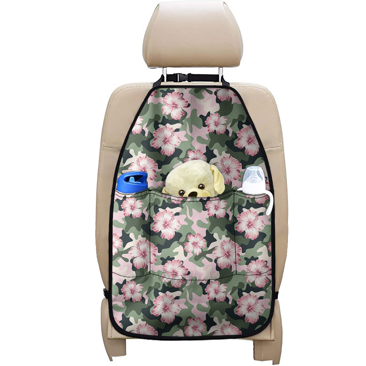 Pink Hibiscus Flower Camouflage Print Car Seat Organizers
