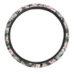 Pink Hibiscus Flower Camouflage Print Car Steering Wheel Cover