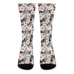 Pink Hibiscus Flower Camouflage Print Crew Socks