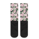Pink Hibiscus Flower Camouflage Print Crew Socks