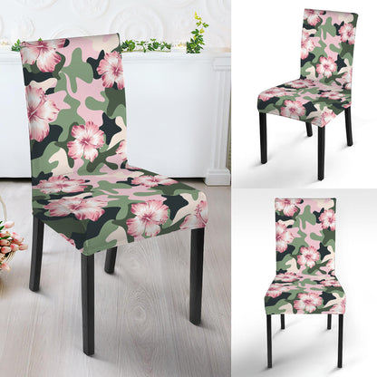 Pink Hibiscus Flower Camouflage Print Dining Chair Slipcover