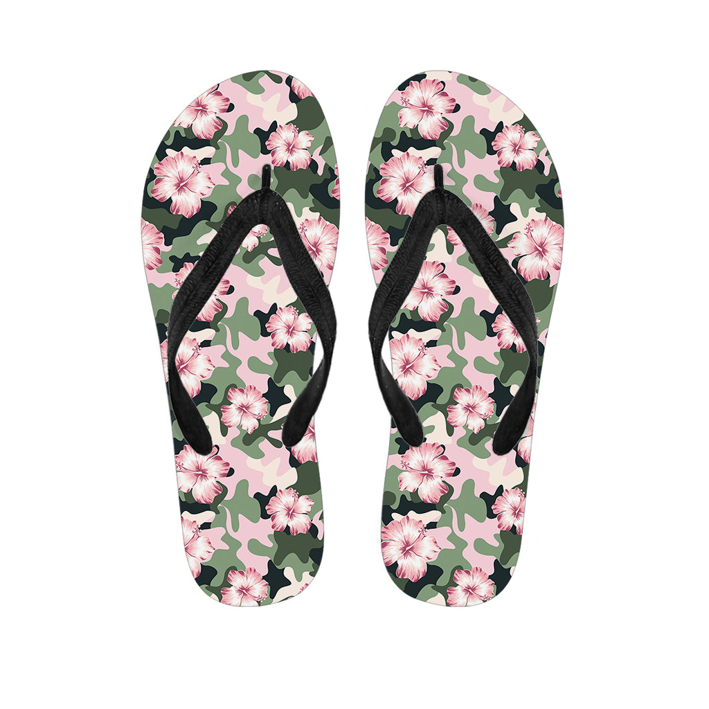 Pink Hibiscus Flower Camouflage Print Flip Flops