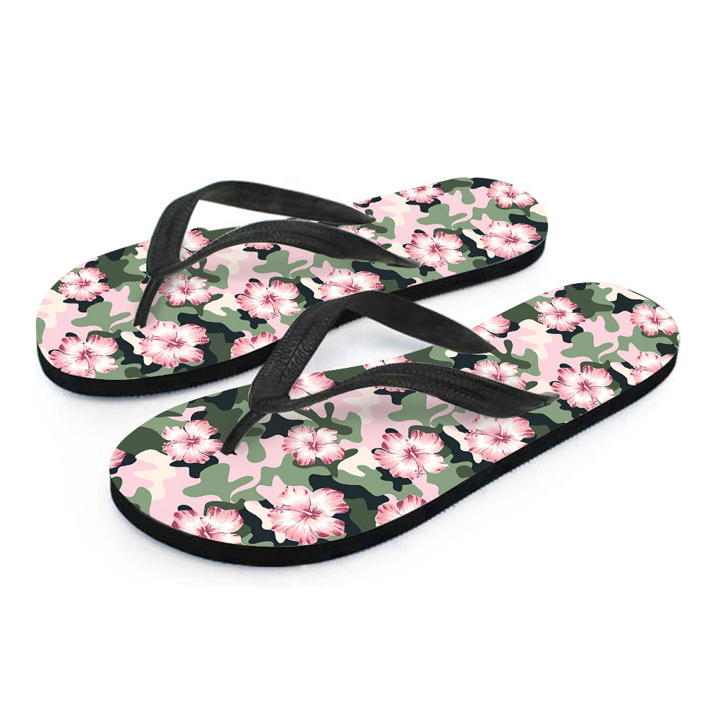 Pink Hibiscus Flower Camouflage Print Flip Flops