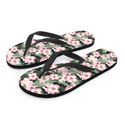 Pink Hibiscus Flower Camouflage Print Flip Flops