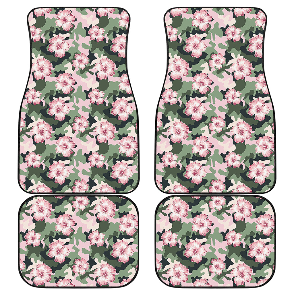 Pink Hibiscus Flower Camouflage Print Front and Back Car Floor Mats