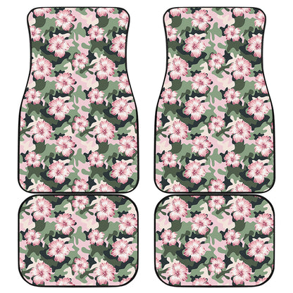 Pink Hibiscus Flower Camouflage Print Front and Back Car Floor Mats