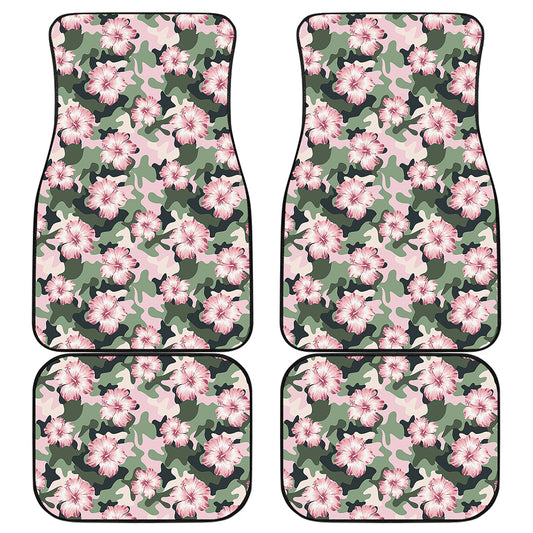 Pink Hibiscus Flower Camouflage Print Front and Back Car Floor Mats