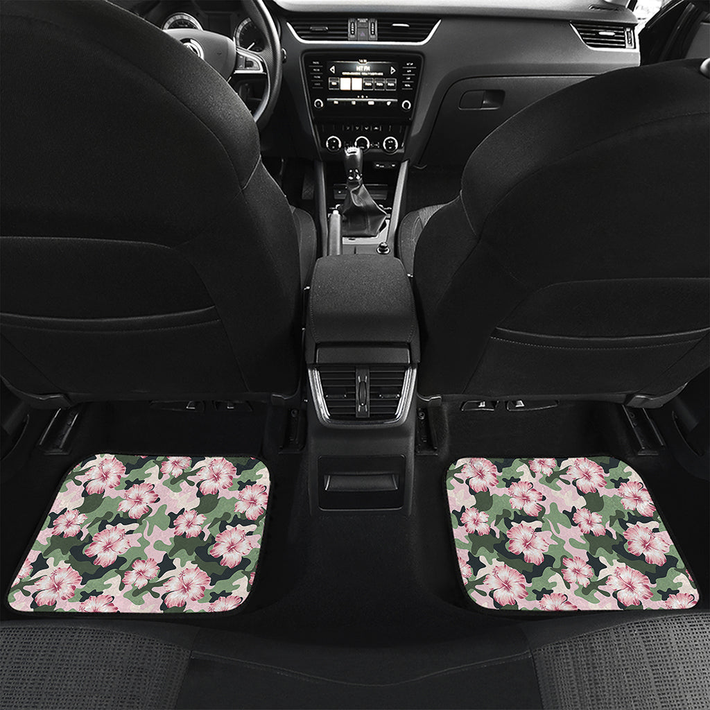 Pink Hibiscus Flower Camouflage Print Front and Back Car Floor Mats