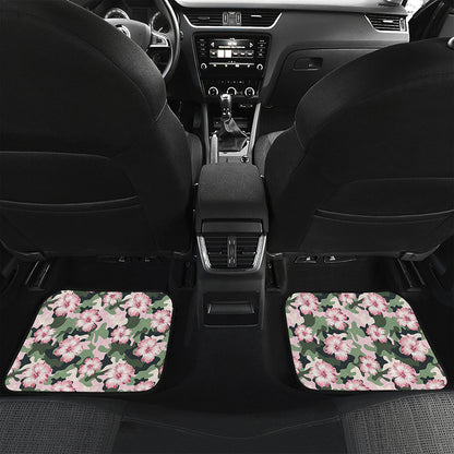 Pink Hibiscus Flower Camouflage Print Front and Back Car Floor Mats