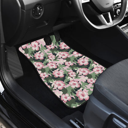 Pink Hibiscus Flower Camouflage Print Front and Back Car Floor Mats