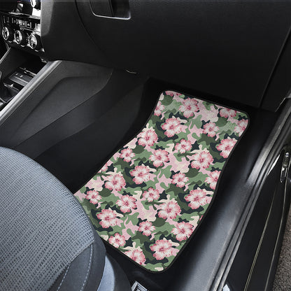 Pink Hibiscus Flower Camouflage Print Front and Back Car Floor Mats