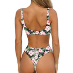 Pink Hibiscus Flower Camouflage Print Front Bow Tie Bikini