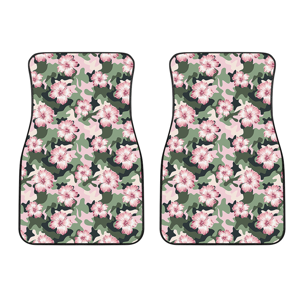 Pink Hibiscus Flower Camouflage Print Front Car Floor Mats