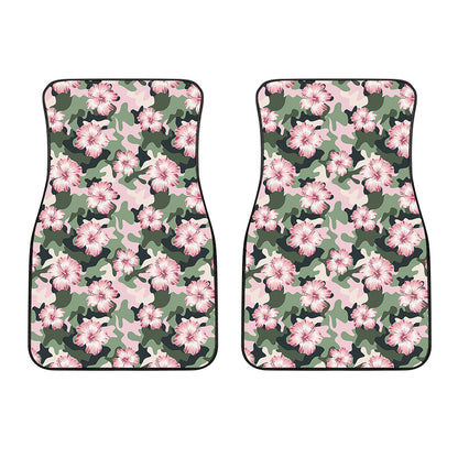 Pink Hibiscus Flower Camouflage Print Front Car Floor Mats