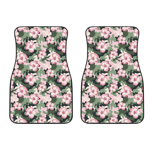 Pink Hibiscus Flower Camouflage Print Front Car Floor Mats