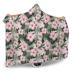Pink Hibiscus Flower Camouflage Print Hooded Blanket