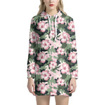 Pink Hibiscus Flower Camouflage Print Hoodie Dress