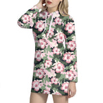 Pink Hibiscus Flower Camouflage Print Hoodie Dress