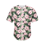 Pink Hibiscus Flower Camouflage Print Men's Baseball Jersey