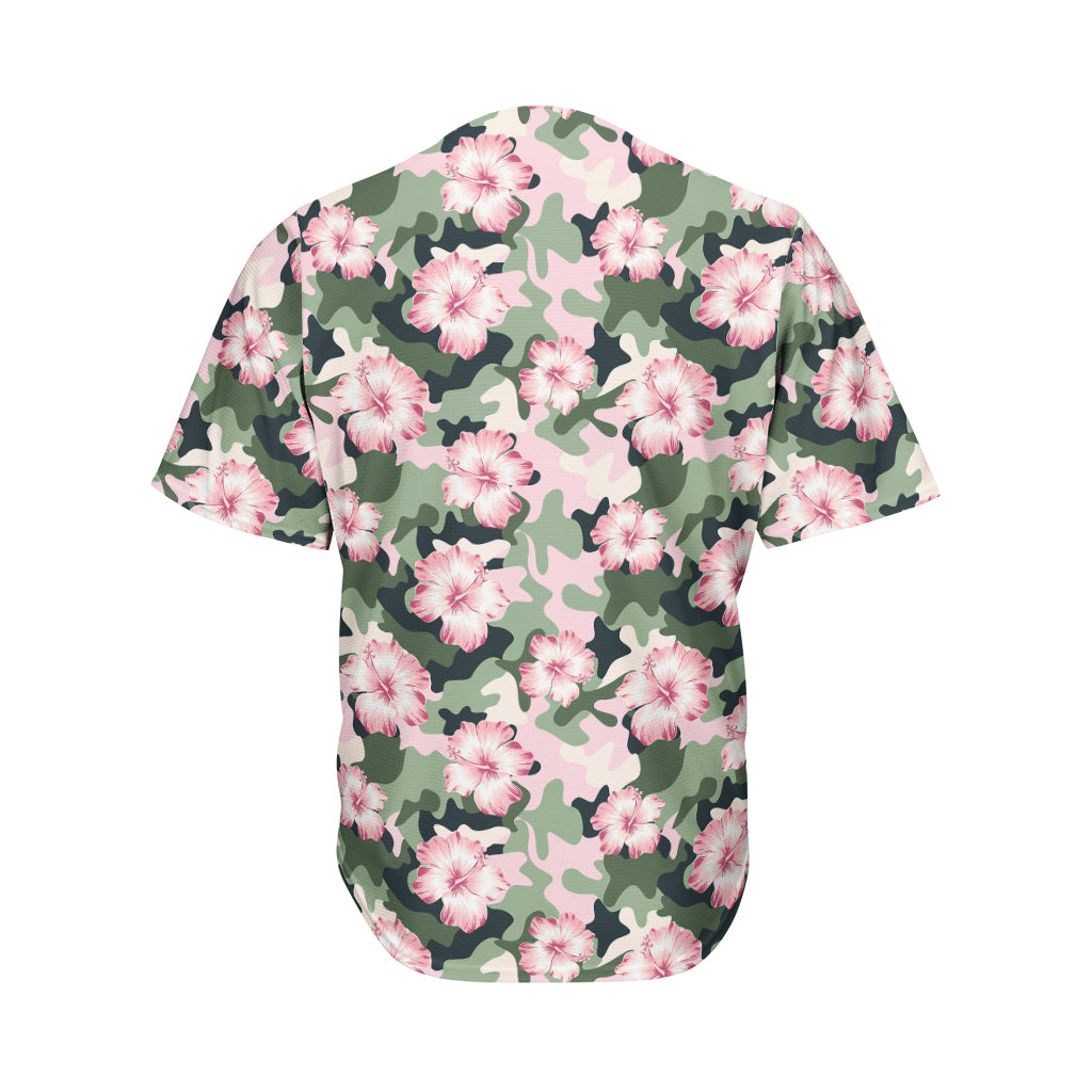 Pink Hibiscus Flower Camouflage Print Men's Baseball Jersey