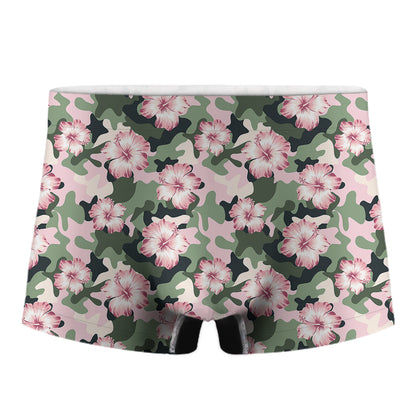 Pink Hibiscus Flower Camouflage Print Men's Boxer Briefs