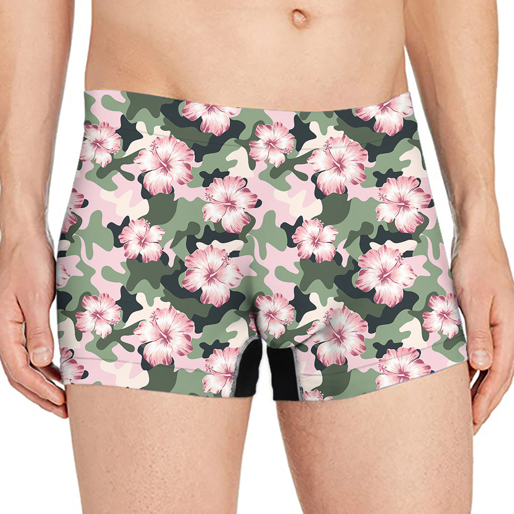 Pink Hibiscus Flower Camouflage Print Men's Boxer Briefs