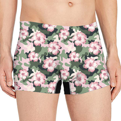 Pink Hibiscus Flower Camouflage Print Men's Boxer Briefs
