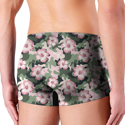 Pink Hibiscus Flower Camouflage Print Men's Boxer Briefs